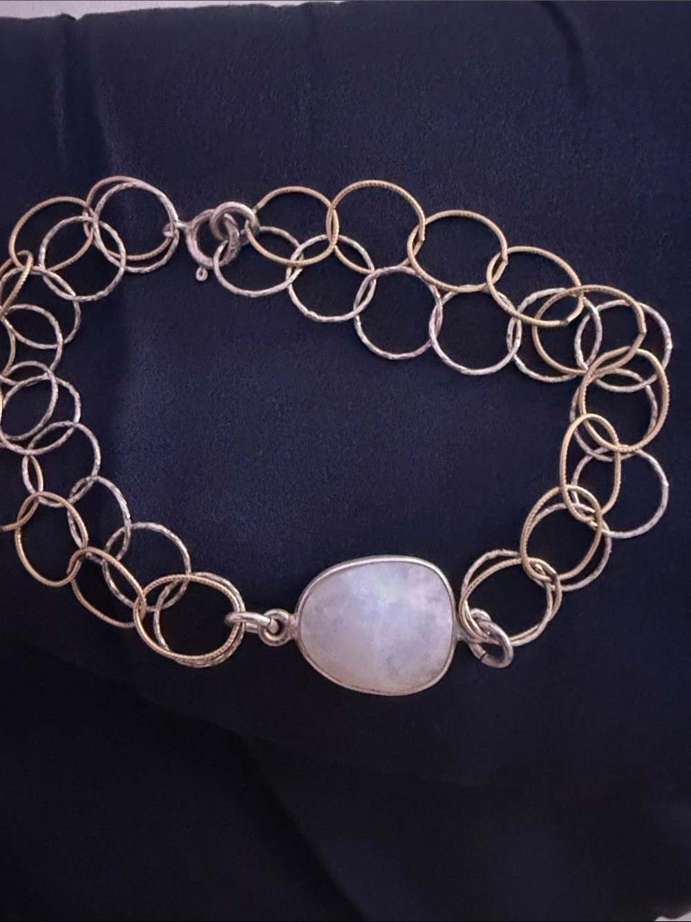 Mixed-Tone Ring Chain Moonstone Bracelet